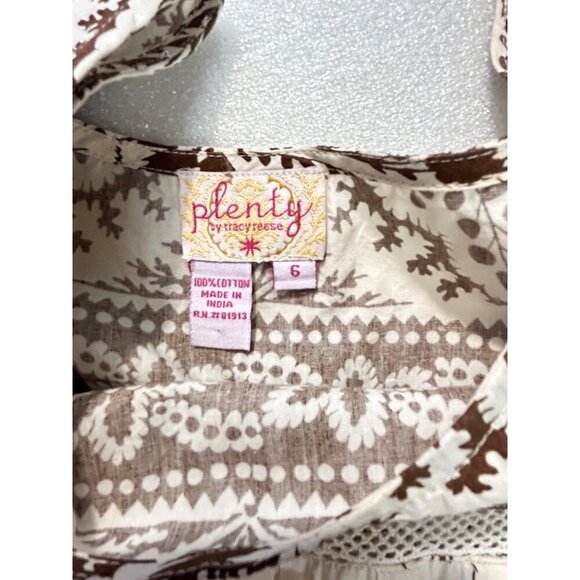 Plenty By Tracy Reese Brown & White Floral Sleeveless Cotton Tunic Top Size 6 - Picture 5 of 5